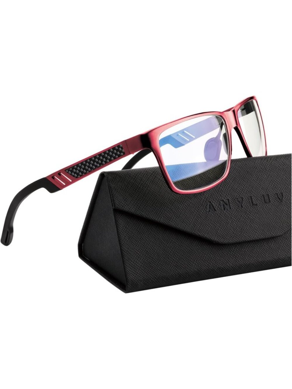 ANYLUV Men's Clear Red Glasses Computer Gaming Blue Light Rectangle Metal Frame